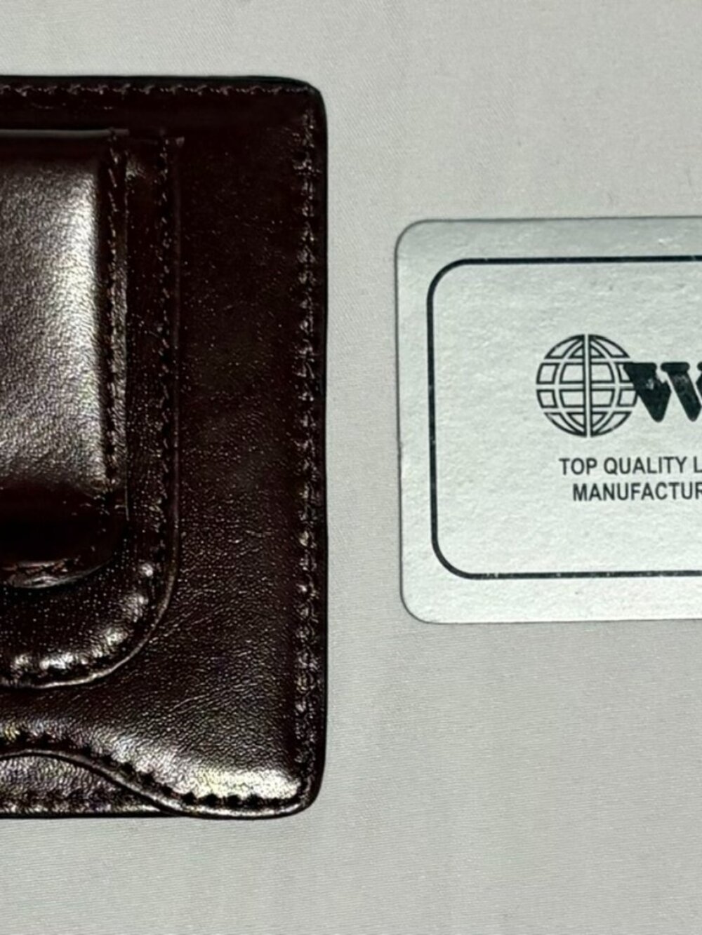 NWT Winn Churchill Brown Leather Front Pocket Card Case Money Clip Wallet